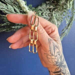 Gold Tone Paper clip Dangle Earrings